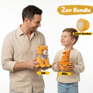 Lenabo Starter Kit 2er Bundle mit Lenabie Tali (Puma) und Lenabie Mia (Muschel) sowie Lenabo Smart Speaker – smartes, modulares Audiosystem für Kinder von 0 bis 7+ Jahren, ideal für Geschichten, Musik und spielerische Lernförderung, kompatibel mit allen Lenabies, per App steuerbar und flexibel erweiterbar.