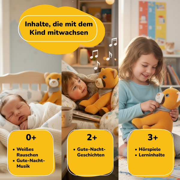 Lenabie Tali (Puma) mitwachsendes Audio-Kuscheltier für Kinder ab 0 Jahren – Weißes Rauschen und Gute-Nacht-Musik für Babys, Gute-Nacht-Geschichten ab 2 Jahren, Hörspiele und Lerninhalte ab 3 Jahren, Kuscheltier mit entnehmbarem Smart Speaker Modul für Baby, Kleinkind und Vorschulkind