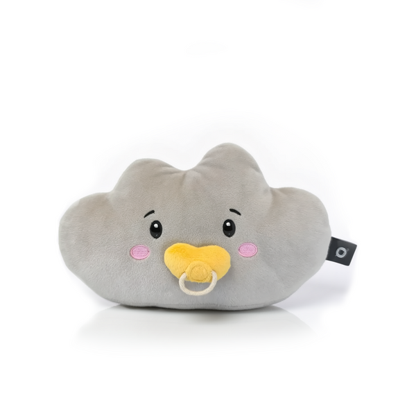 Lenabie Lina (Wolke) als weiches Kuscheltier mit Schnuller-Design in der Frontansicht – Audio-Begleiter für Kinder, kompatibel mit dem Lenabo Smart Speaker, ideal für Zuhause und unterwegs